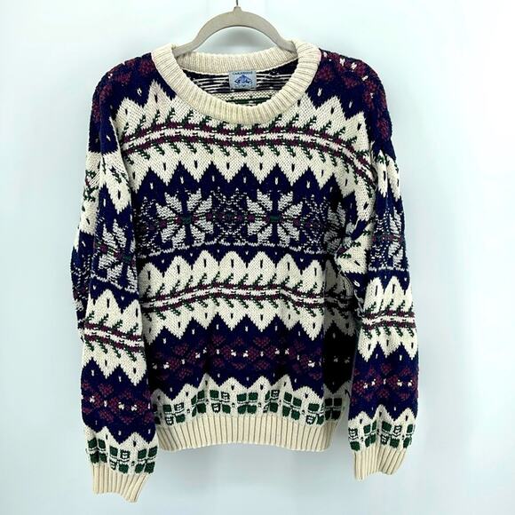 Vintage Cambridge Classics cotton Fair Isle pullover crewneck sweater sz L - Picture 1 of 9
